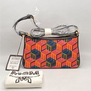 MCM Cubic Monogram Jacquard & Leather Crossbody